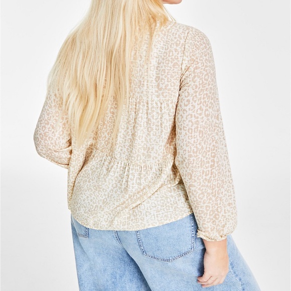 Women's Animal-Print Peasant Blouse - Picture 3 of 5